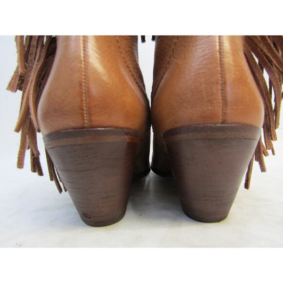 Sam Edelman Womens Sz 7.5 M Brown Leather Fringe Zip Ankle Fashion Boots Bootie - Picture 8 of 11